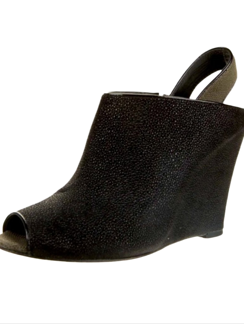 Rebecca Minkoff Black Leather Peep-Toe Wedge Sandals Size 8.5